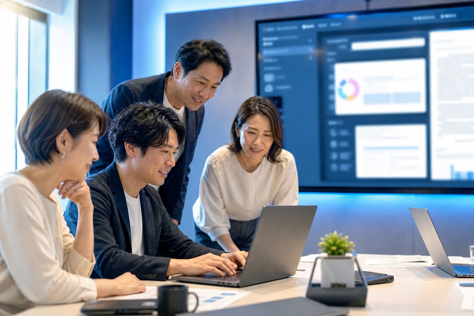 セミナーでチームがPCを見ながらAIハンズオンに取り組む様子